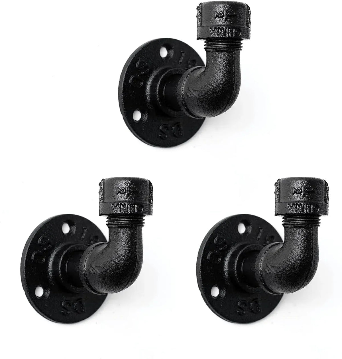 Bathroom Towel Hooks 3 Pack, Vintage Industrial Pipe Wall Mounted Heavy Duty Hooks for Farmhouse Kitchen, Black