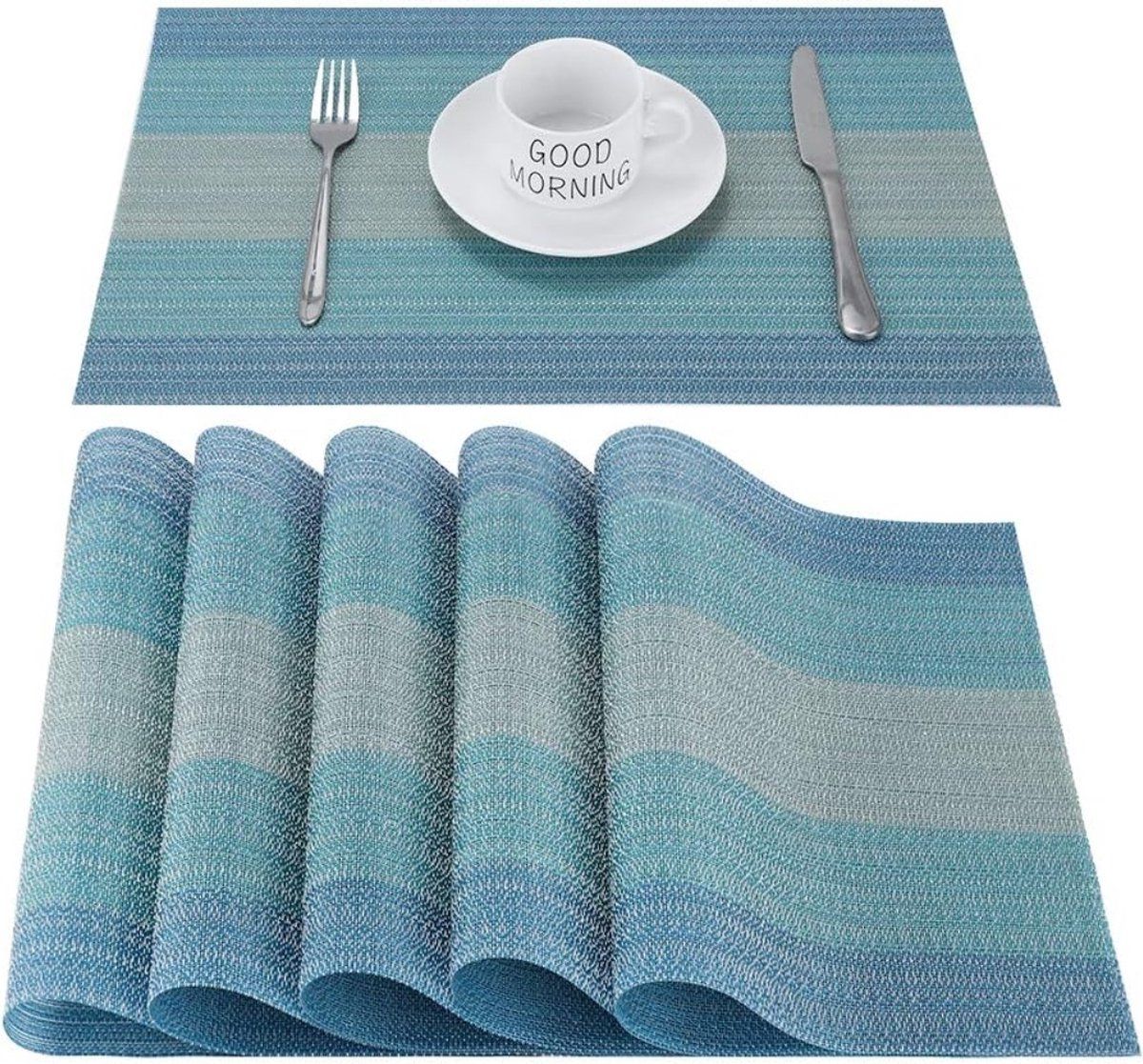 6 Pieces Easy Clean Table Mats non slip Heat Insulation Stain, Resistant Table Coaster, 45cm x 30cm, Blue