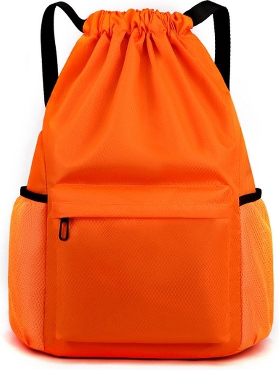 Waterproof Drawstring Gym Bag with Wet Dry Compartment, Lightweight Sports Backpack for Yoga, Dance and Travel, Orange, Large, 47 cm