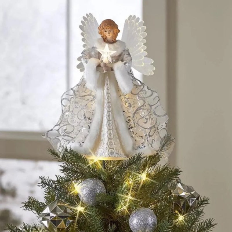 LED Light Up Angel Tree Topper, Lighted Angel Figurine Decoration for Christmas Tree, Mantel, Window and Holiday Display