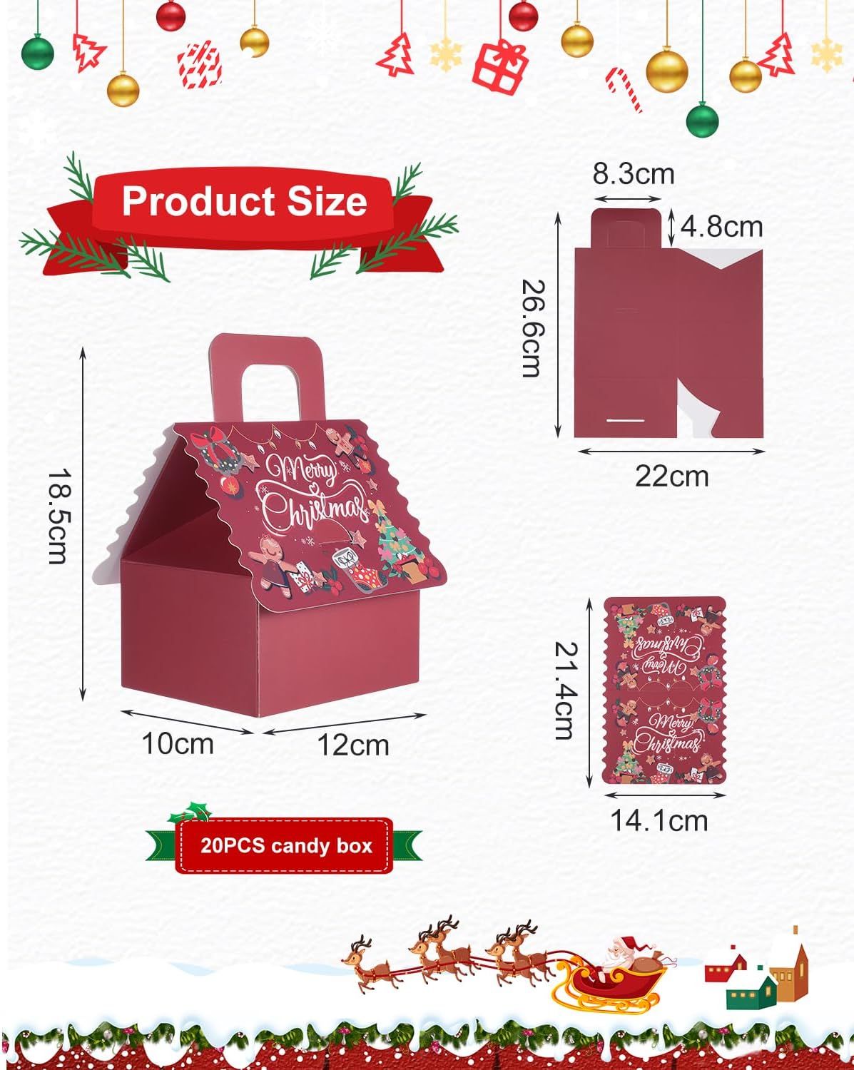 20 Pack Christmas Gift Boxes, Festive Apple and Candy Treat Boxes for Christmas Eve, Party Favors, Holiday Wrapping and Small Gifts