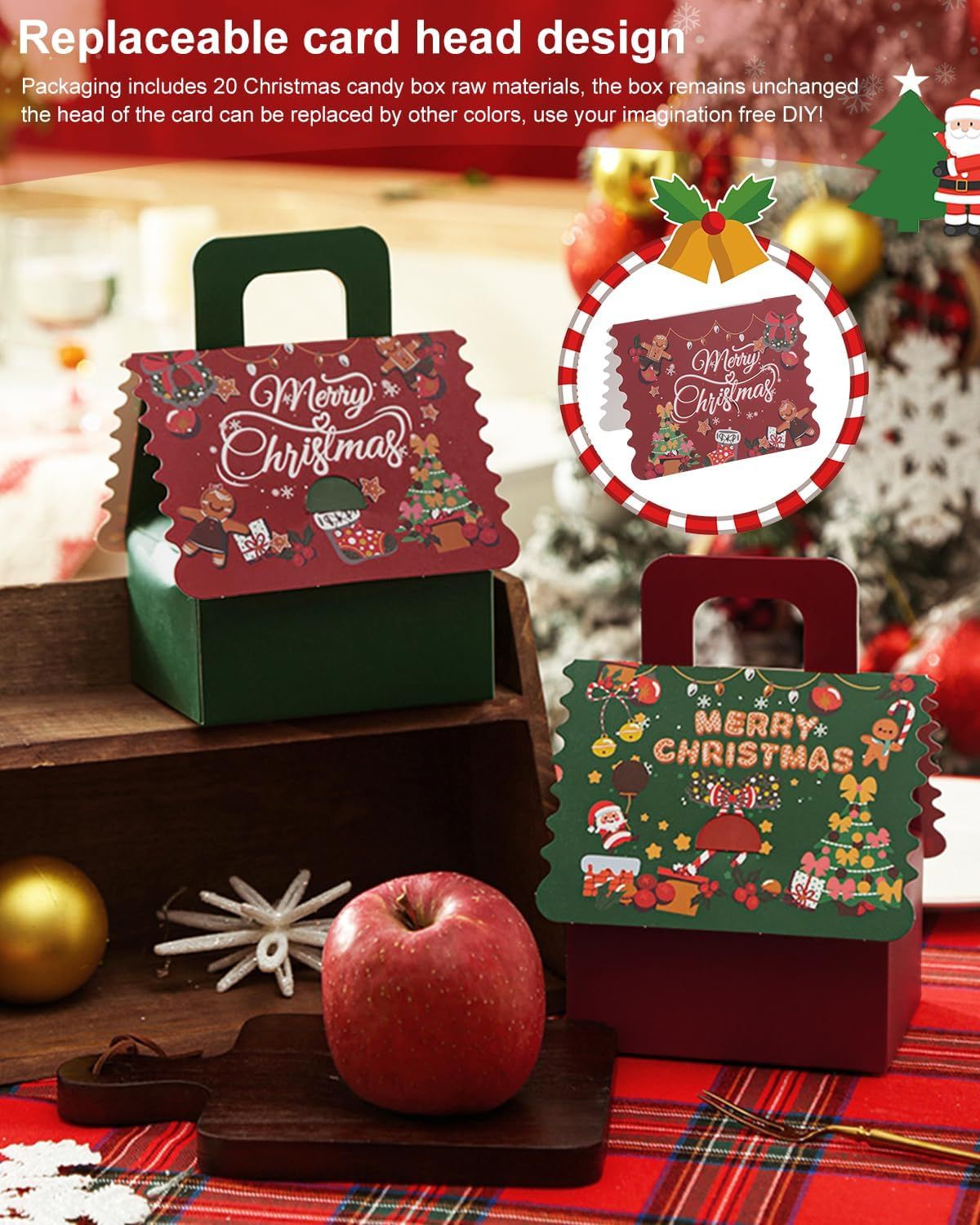 20 Pack Christmas Gift Boxes, Festive Apple and Candy Treat Boxes for Christmas Eve, Party Favors, Holiday Wrapping and Small Gifts