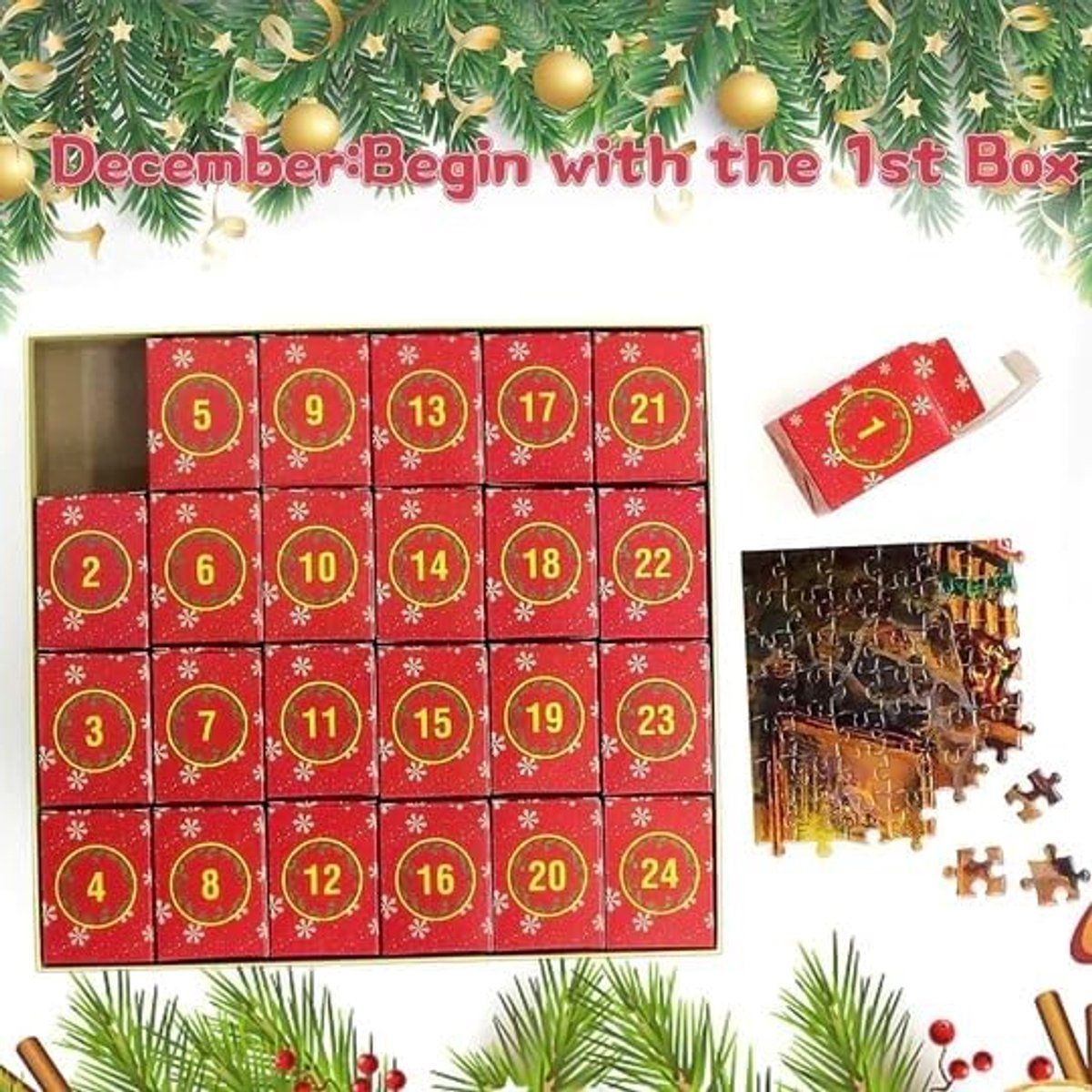 1008 Pieces Advent Calendar Jigsaw Puzzles, Christmas Hamper, Christmas Decoration, 24 Days Countdown, for Adults and Children