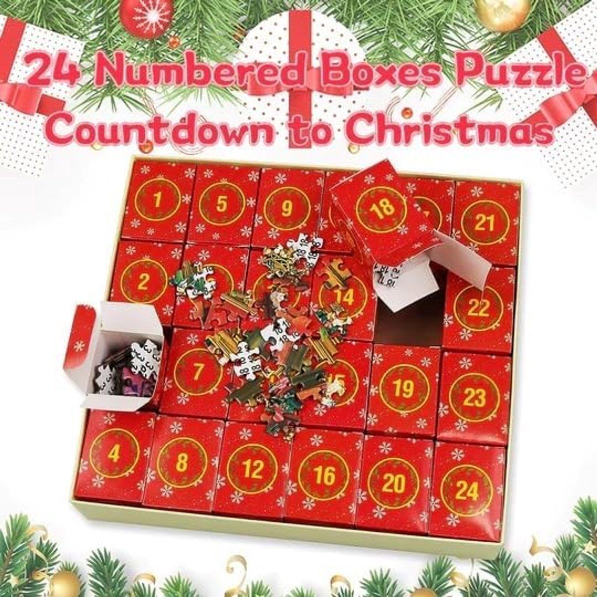 1008 Pieces Advent Calendar Jigsaw Puzzles, Christmas Hamper, Christmas Decoration, 24 Days Countdown, for Adults and Children