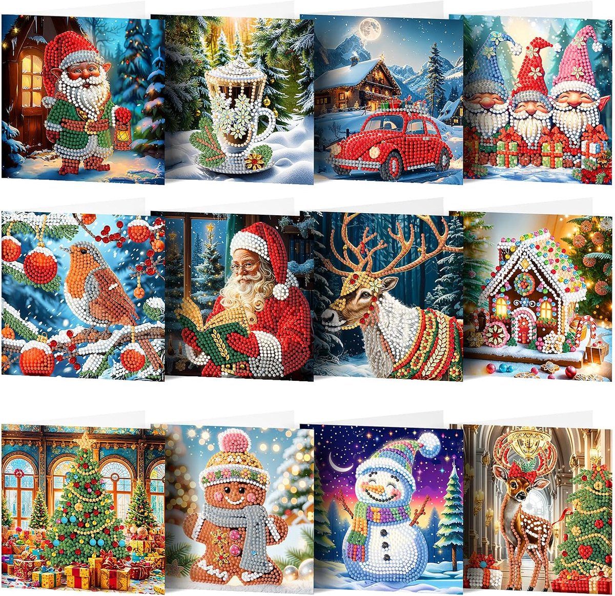 Christmas Cards Diamond Painting, 12 Christmas Cards with Envelopes, Diamond Painting Greeting Card Set, 12 DIY Christmas Diamond Greeting Cards