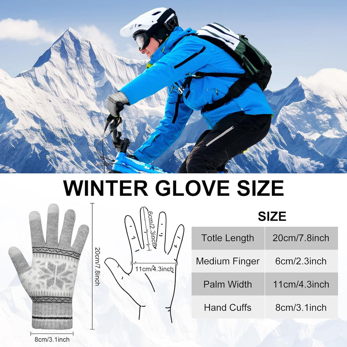 3 Pairs Touch Screen Gloves with Snow Flower Pattern, Warm Knit Winter Gloves Christmas Gifts Stocking Stuffers for Women Gray Navy Blue Black