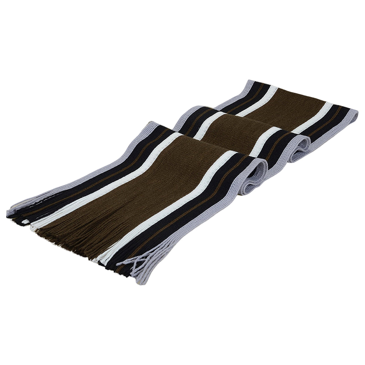 Men's Winter Scarf - Classic Striped Tassel Edge Soft Warm Scarf, Woolen Yarn Knitted Scarf Coffee