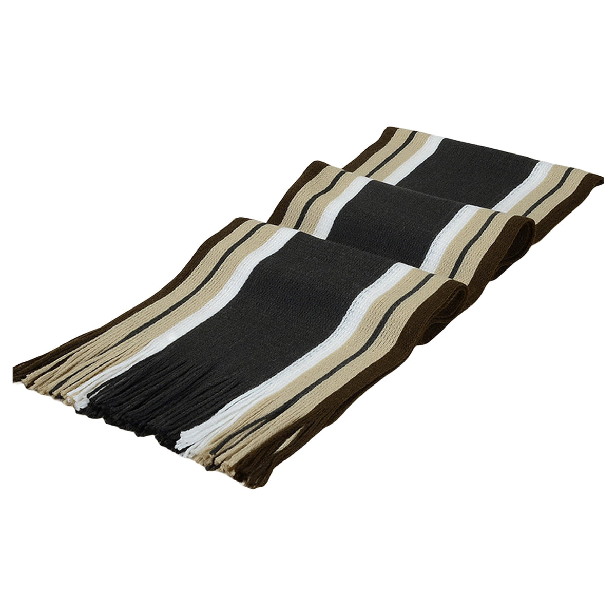 Men's Winter Scarf - Classic Striped Tassel Edge Soft Warm Scarf, Woolen Yarn Knitted Scarf Dark Gray
