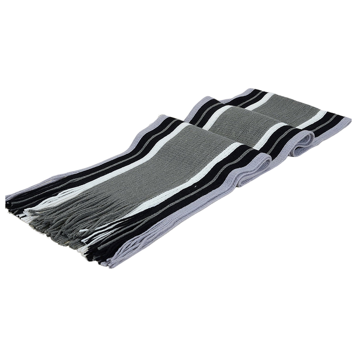 Men's Winter Scarf - Classic Striped Tassel Edge Soft Warm Scarf, Woolen Yarn Knitted Scarf Grey