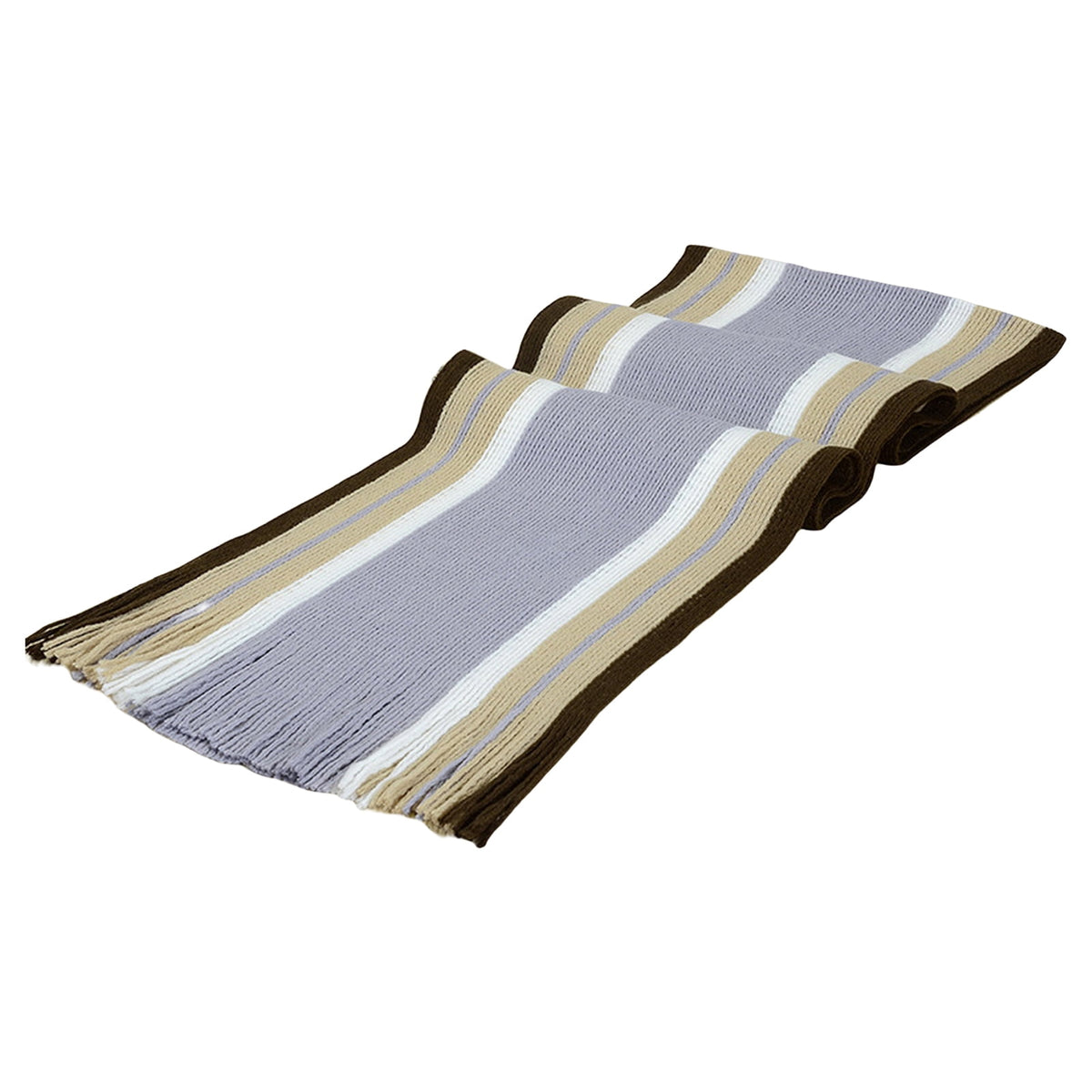 Men's Winter Scarf - Classic Striped Tassel Edge Soft Warm Scarf, Woolen Yarn Knitted Scarf Light Grey