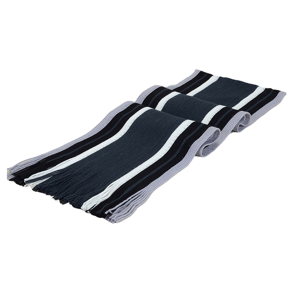 Men's Winter Scarf - Classic Striped Tassel Edge Soft Warm Scarf, Woolen Yarn Knitted Scarf Navy Blue