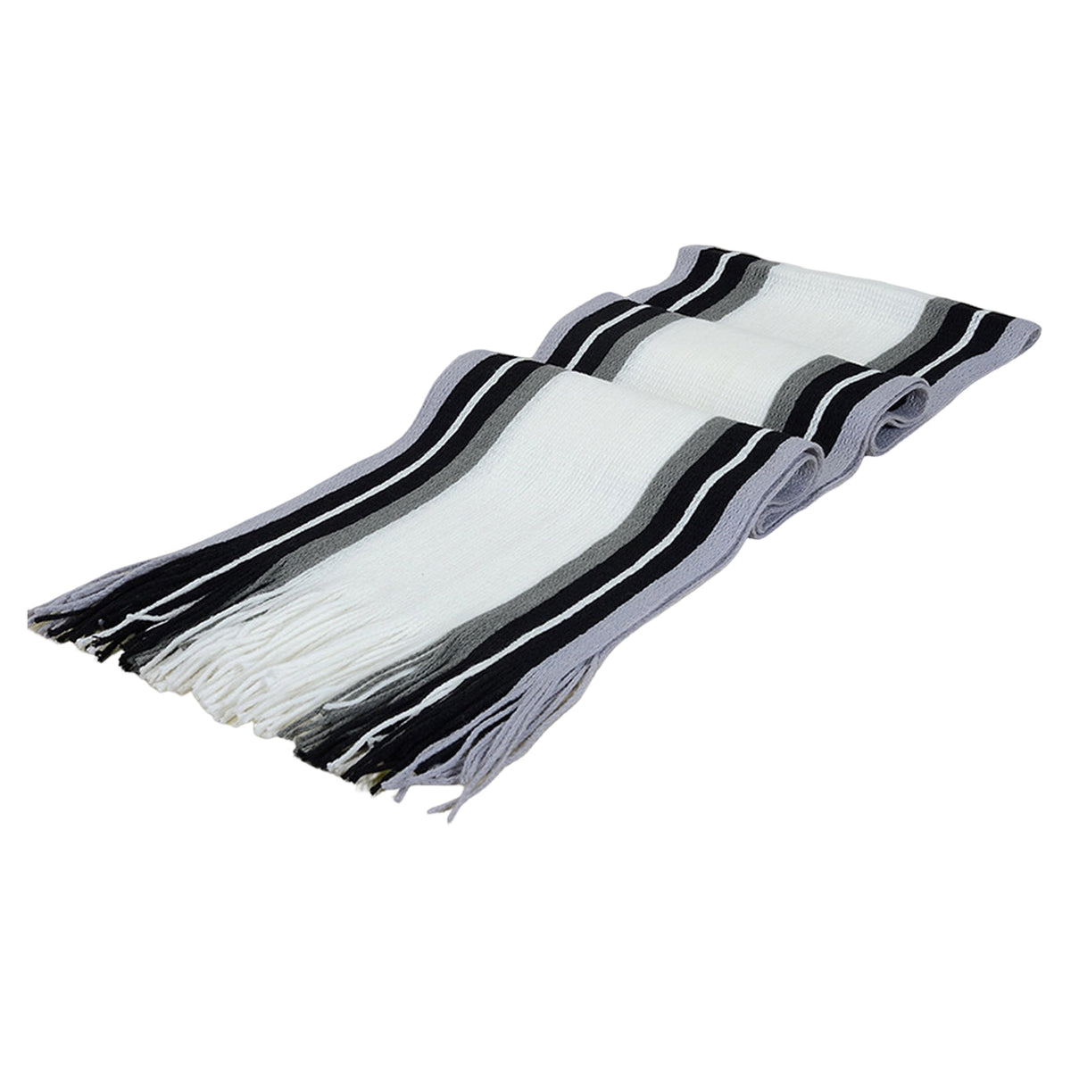 Men's Winter Scarf - Classic Striped Tassel Edge Soft Warm Scarf, Woolen Yarn Knitted Scarf White