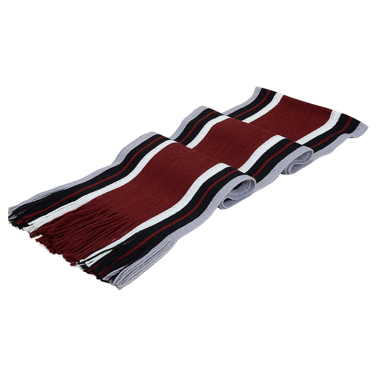 Men's Winter Scarf - Classic Striped Tassel Edge Soft Warm Scarf, Woolen Yarn Knitted Scarf Wine Red