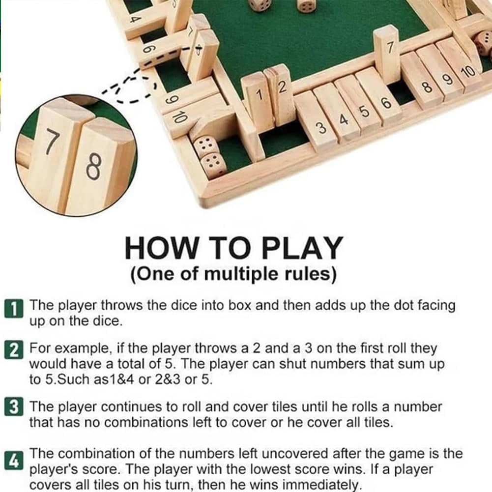 Shut The Box-Wooden Dice Board Game, Funny Family Shut The Box Game 2-4 Player, Board Games Gift for Family and Friends, Educational Table Math Games for Holiday, Party and Classroom(#B) #B