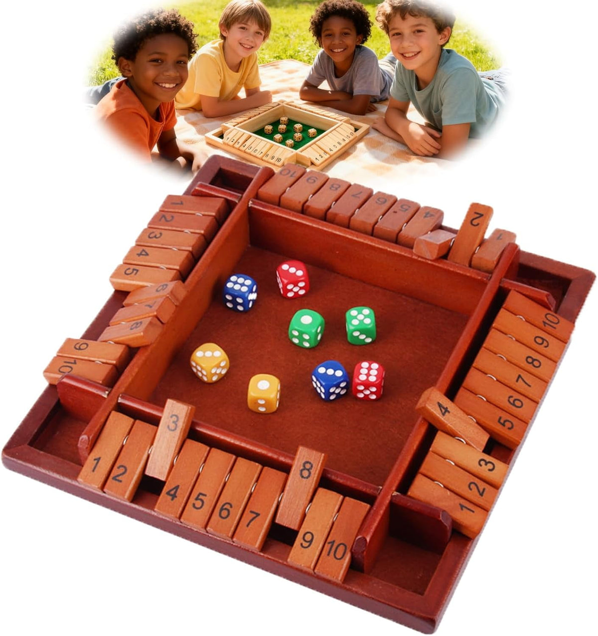 Shut The Box-Wooden Dice Board Game, Funny Family Shut The Box Game 2-4 Player, Board Games Gift for Family and Friends, Educational Table Math Games for Holiday, Party and Classroom(#B) #d