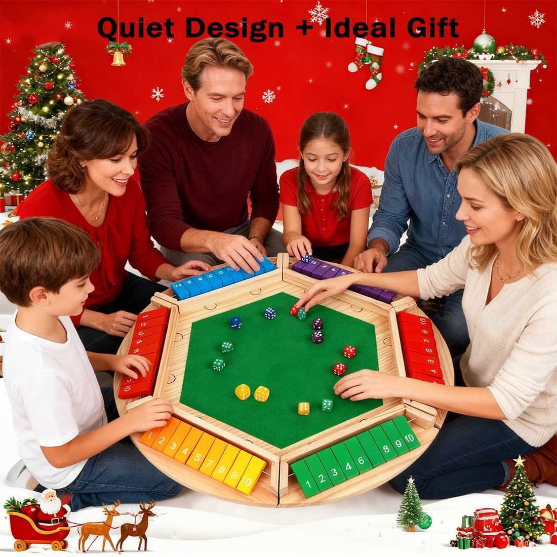 Shut The Box-Wooden Dice Board Game, Funny Family Shut The Box Game 2-4 Player, Board Games Gift for Family and Friends, Educational Table Math Games for Holiday, Party and Classroom(#B) 4playerc