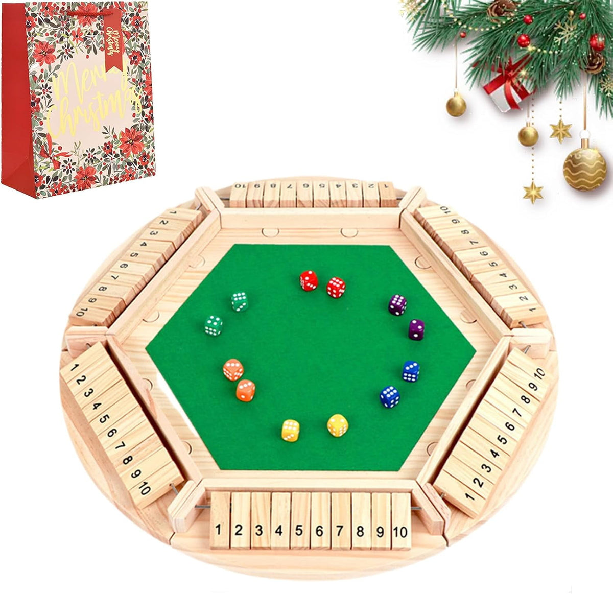 Shut The Box-Wooden Dice Board Game, Funny Family Shut The Box Game 2-4 Player, Board Games Gift for Family and Friends, Educational Table Math Games for Holiday, Party and Classroom(#B) 6playerf