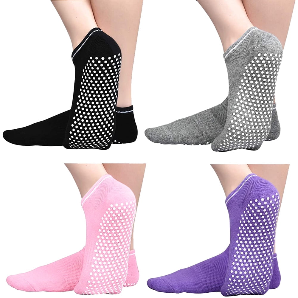 EASTIN 4 Pair Anti Slip Non Skid Slipper Socks with Grips Sticky Home Hospital Athletic Socks for Adult Women