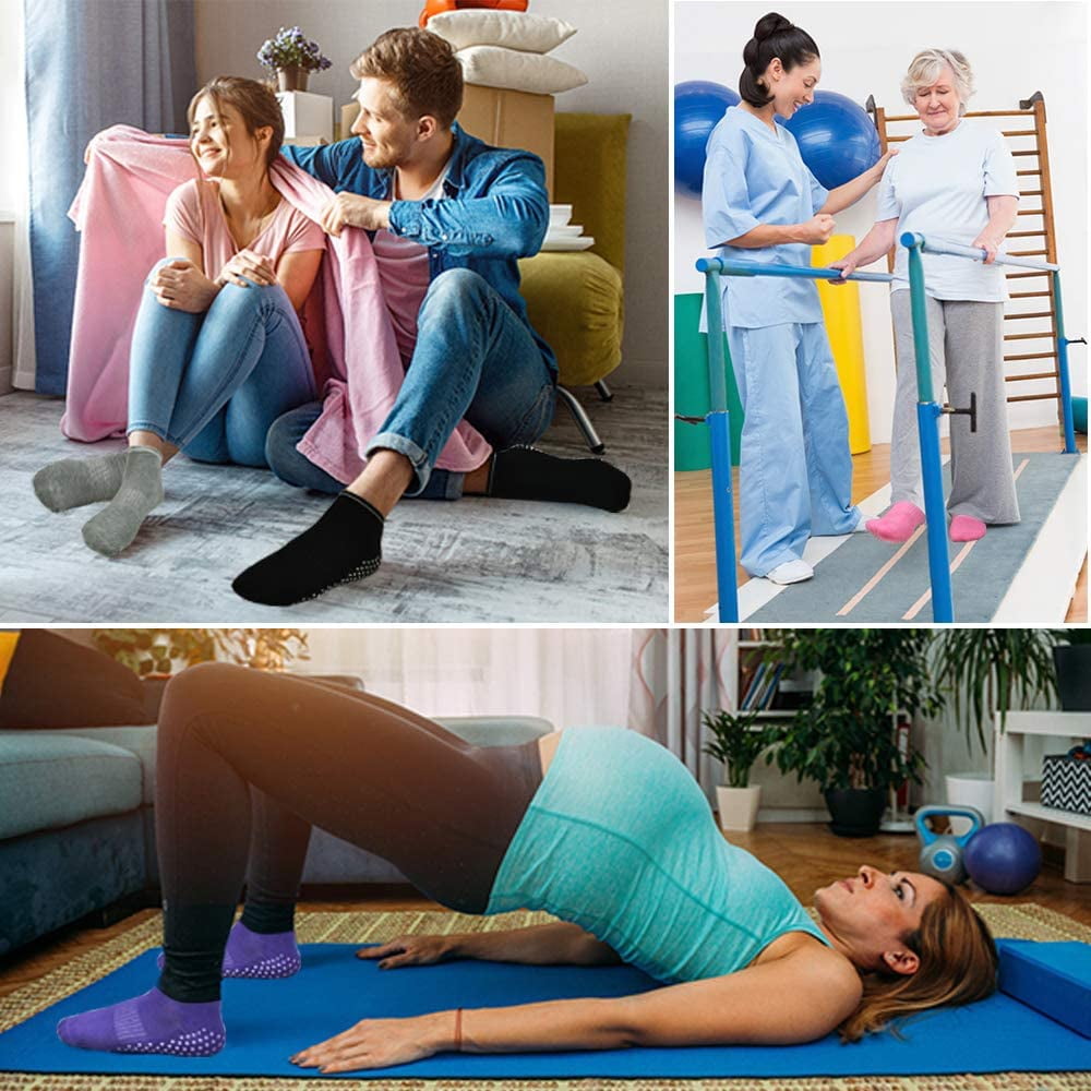 EASTIN 4 Pair Anti Slip Non Skid Slipper Socks with Grips Sticky Home Hospital Athletic Socks for Adult Women