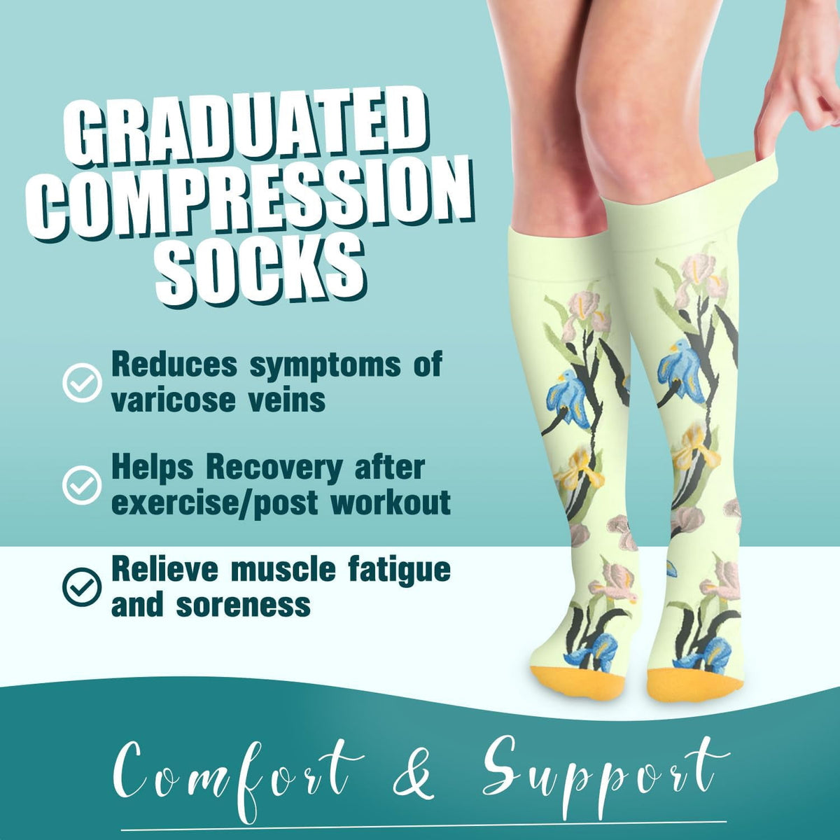 6Pairs Compression Socks for Women and Men - Best for Circulation, Running, Athletic, Recover, Nurse, Travel L/XL 01 Black/Oranga/White/Green/Blue/Gray