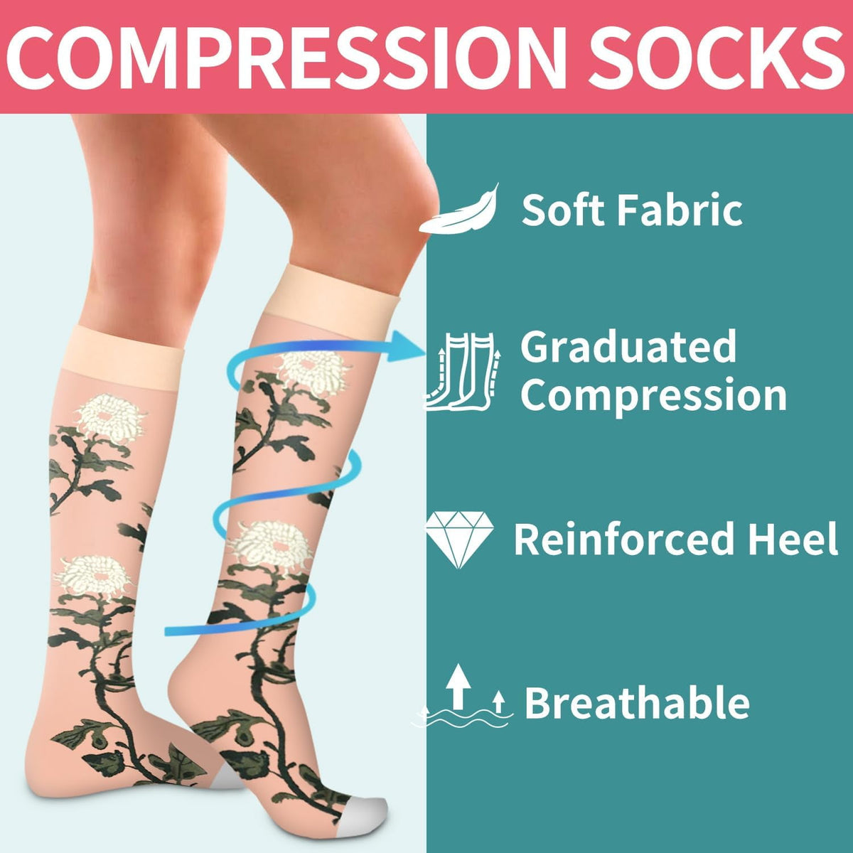 6Pairs Compression Socks for Women and Men - Best for Circulation, Running, Athletic, Recover, Nurse, Travel L/XL 01 Black/Oranga/White/Green/Blue/Gray
