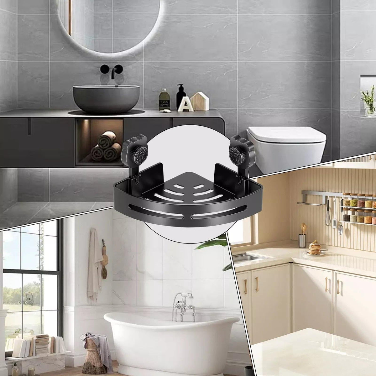 Corner Shower Caddy, Plastic Shower Organizer Corner with 2 Pcs Suction Cup, No Drilling Corner Shower Shelves for Bathroom Kitchen A