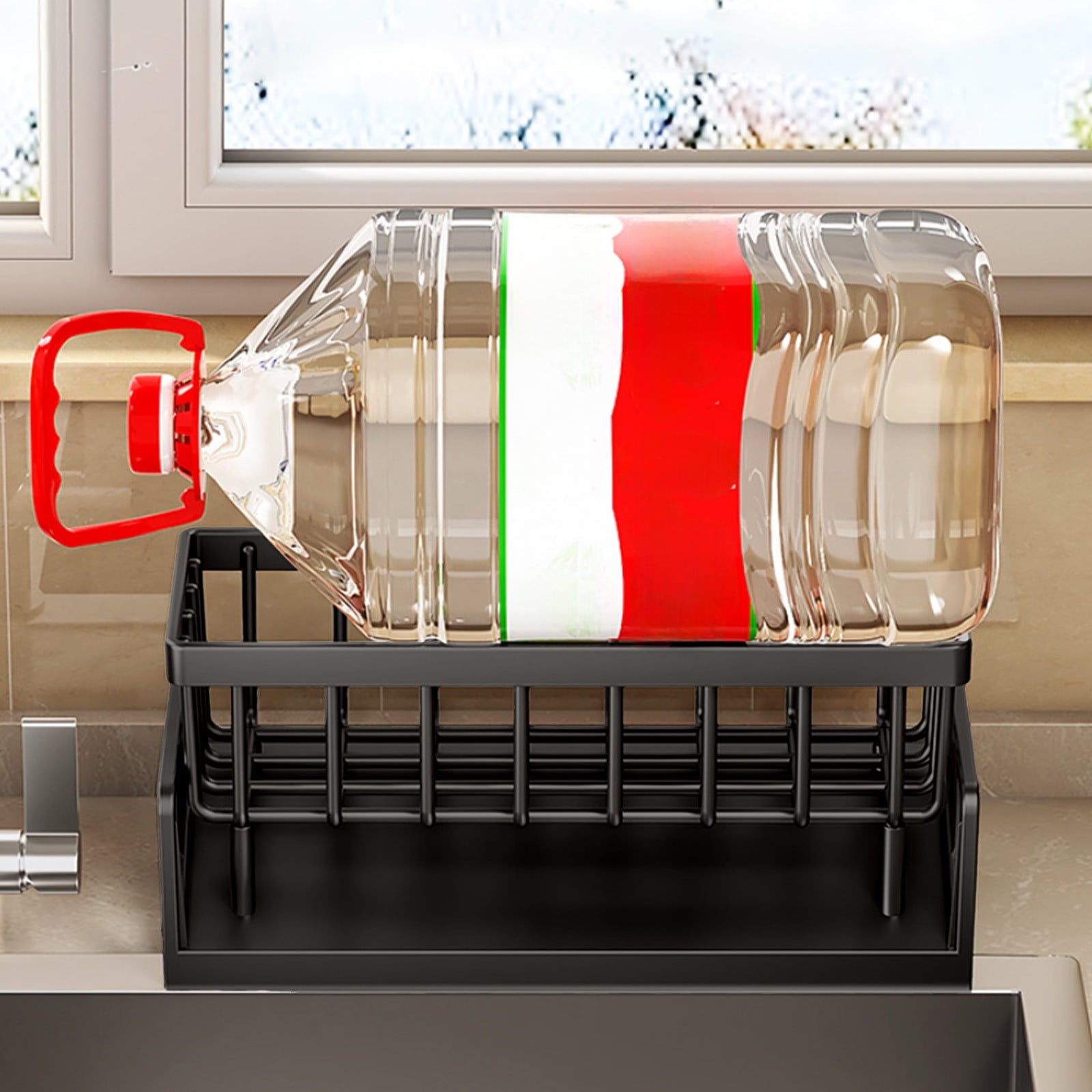 Sponge Holder for Kitchen Sink, Kitchen Sink Organizer Rustproof 304 Stainless Steel Detachable Dishcloth Rack Sink Caddy, Kitchen Sponge Holder Bathroom Organizer Brush Holder Storage Black