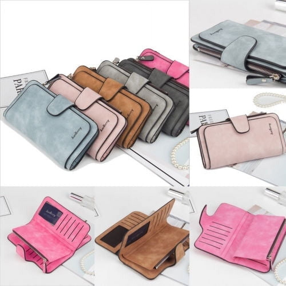 Women Lady Leather Trifold Card Wallet Clutch Checkbook Handbag Zip Purse Card Phone Holder Long Design Lady Fashion Wallets One Size Pink