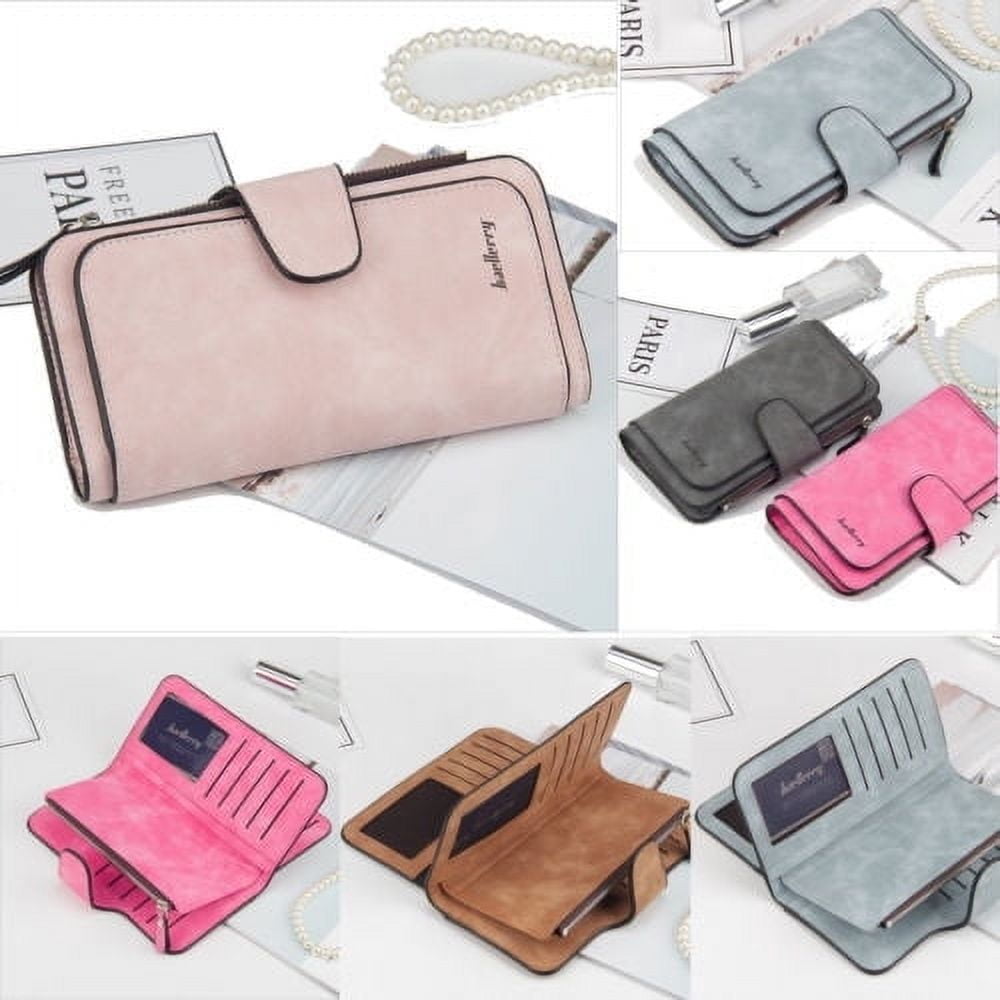Women Lady Leather Trifold Card Wallet Clutch Checkbook Handbag Zip Purse Card Phone Holder Long Design Lady Fashion Wallets One Size Pink