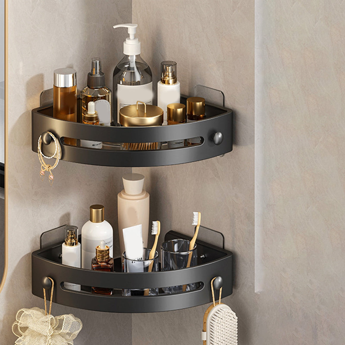 Bathroom Corner Shelf Gray Wall Mounted Corner Shower Caddy Kitchen Corner Shelves No Drill Shower Organizer Black
