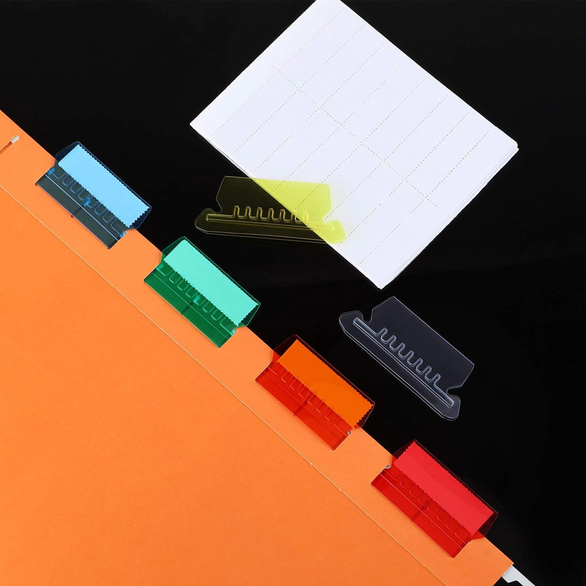 25 Pack Hanging File Folder Tabs with Inserts, Red Plastic Label Index Clips for File Folder Tabs Quick Organization and Easy Identification
