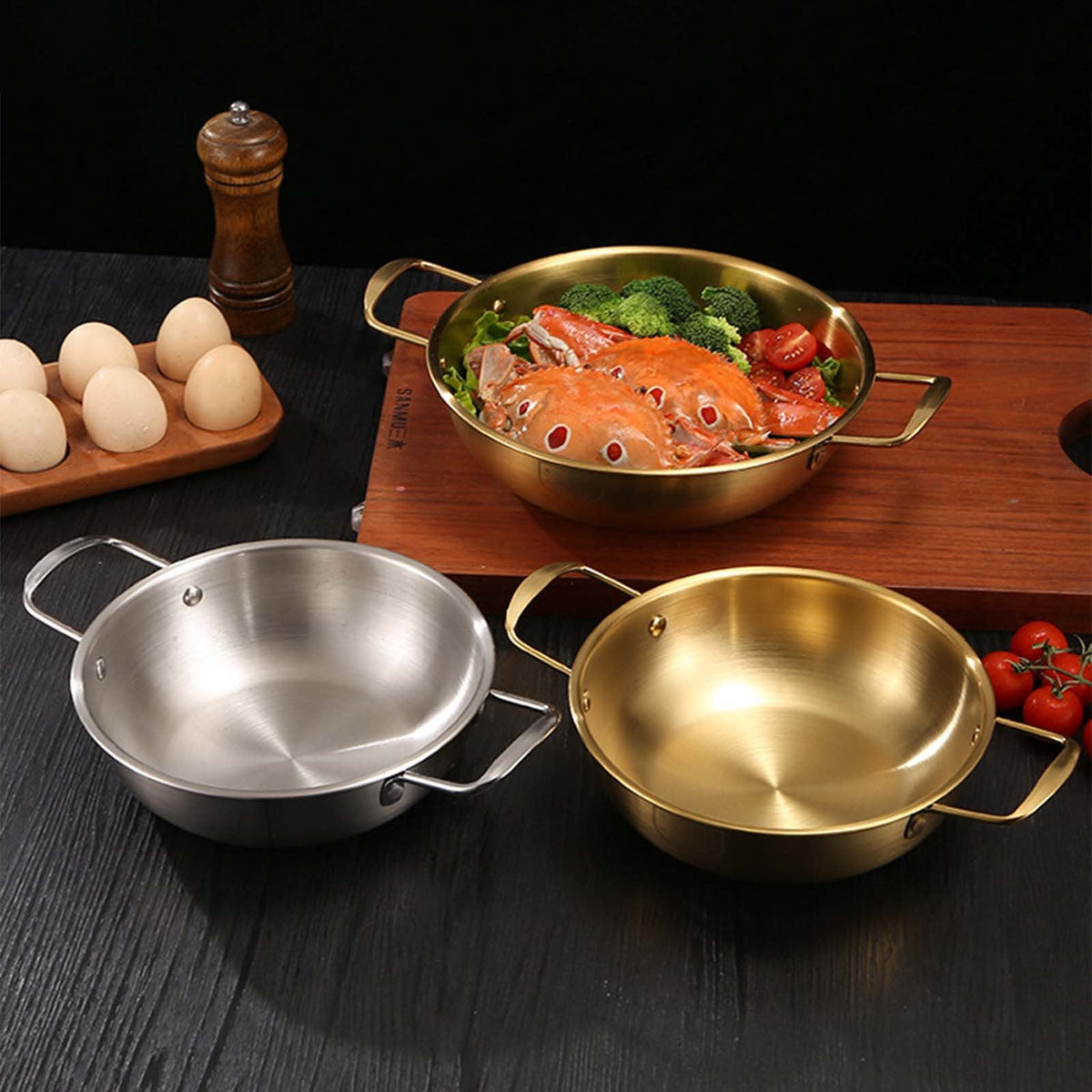 Stainless Steel Ramen Noodle Pot with Handles, Korean Instant Noodle Cookware for Soup Pasta Home and Outdoor, Dishwasher Safe, 7.1"