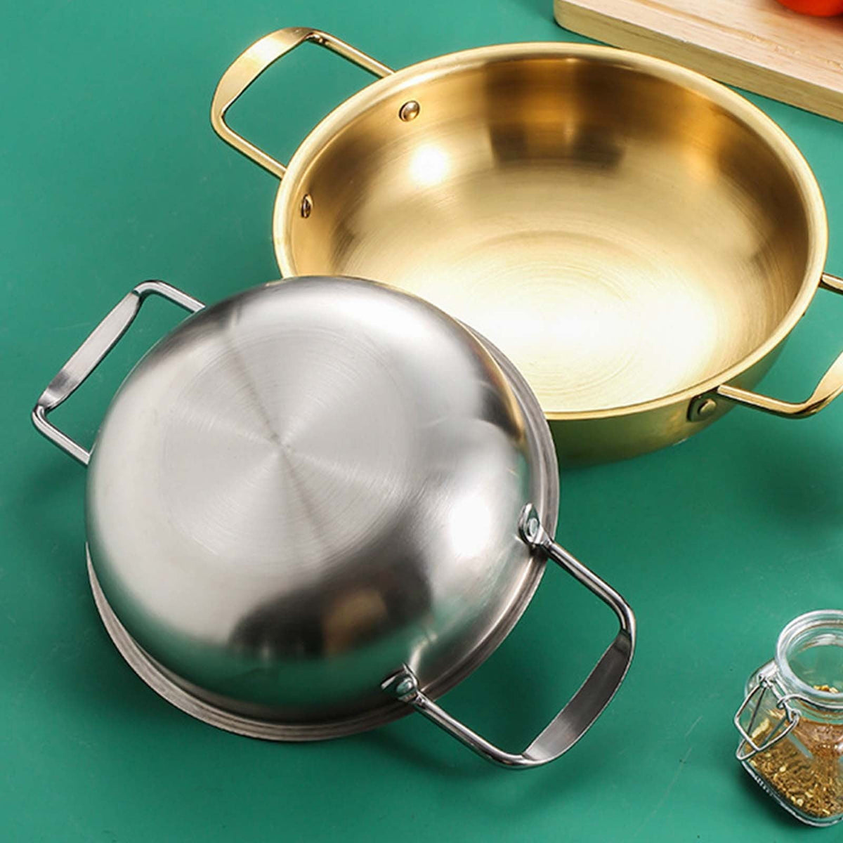 Stainless Steel Ramen Noodle Pot with Handles, Korean Instant Noodle Cookware for Soup Pasta Home and Outdoor, Dishwasher Safe, 7.1"