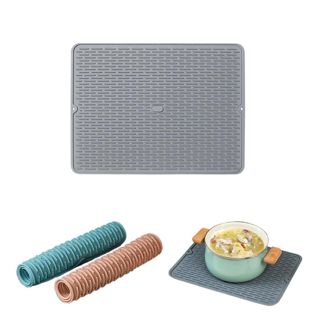 Placemat , Silicone Dish Drying Mat 2025 New Kitchen Sink Silicone Draining Mat Fast Drying Stone Sink Tray Heat Silicone Mat Easy Clean Raised Edge Holds Water E