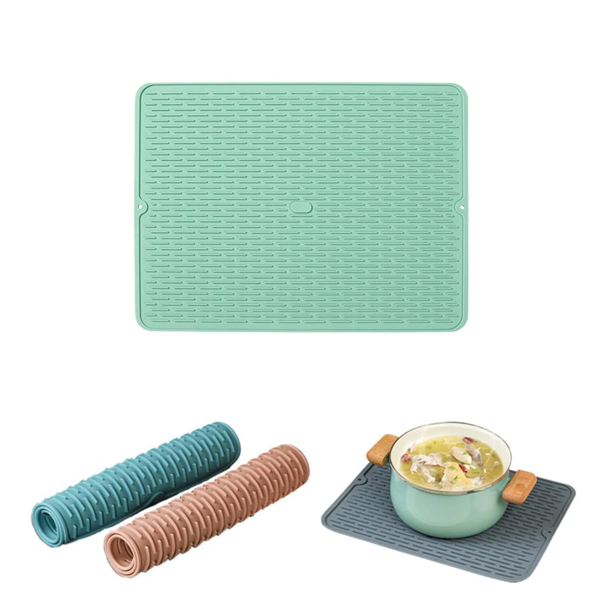 Placemat , Silicone Dish Drying Mat 2025 New Kitchen Sink Silicone Draining Mat Fast Drying Stone Sink Tray Heat Silicone Mat Easy Clean Raised Edge Holds Water F