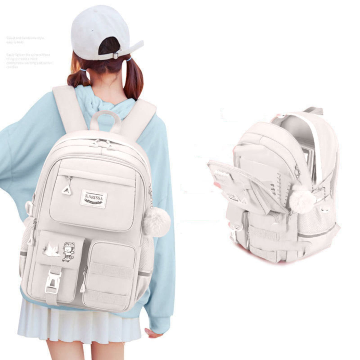Back to College school bag 17" Travel Backpack Carry on Laptop Backpack Overnight Bag Bag Casual Daypack for Women Men White