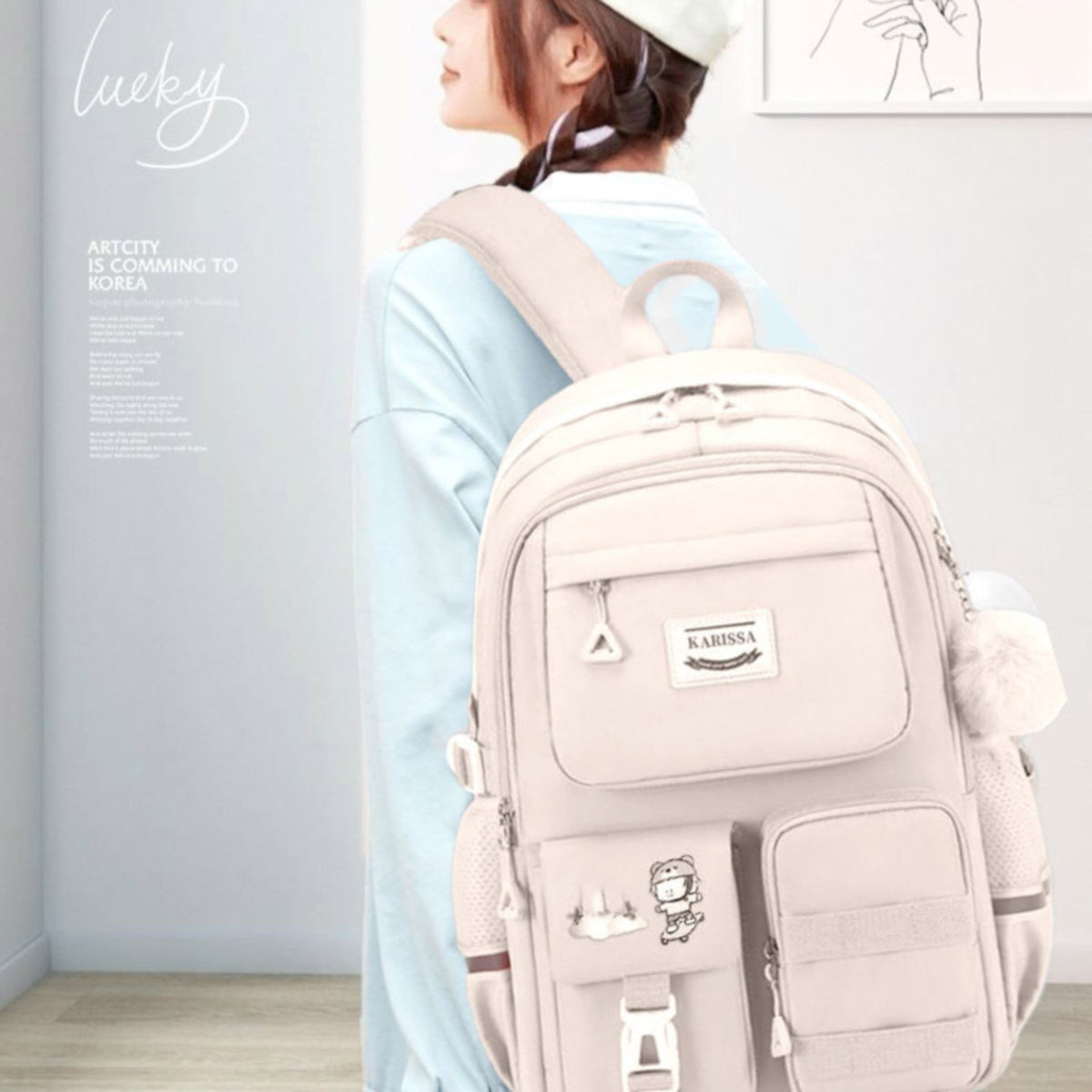 Back to College school bag 17" Travel Backpack Carry on Laptop Backpack Overnight Bag Bag Casual Daypack for Women Men White