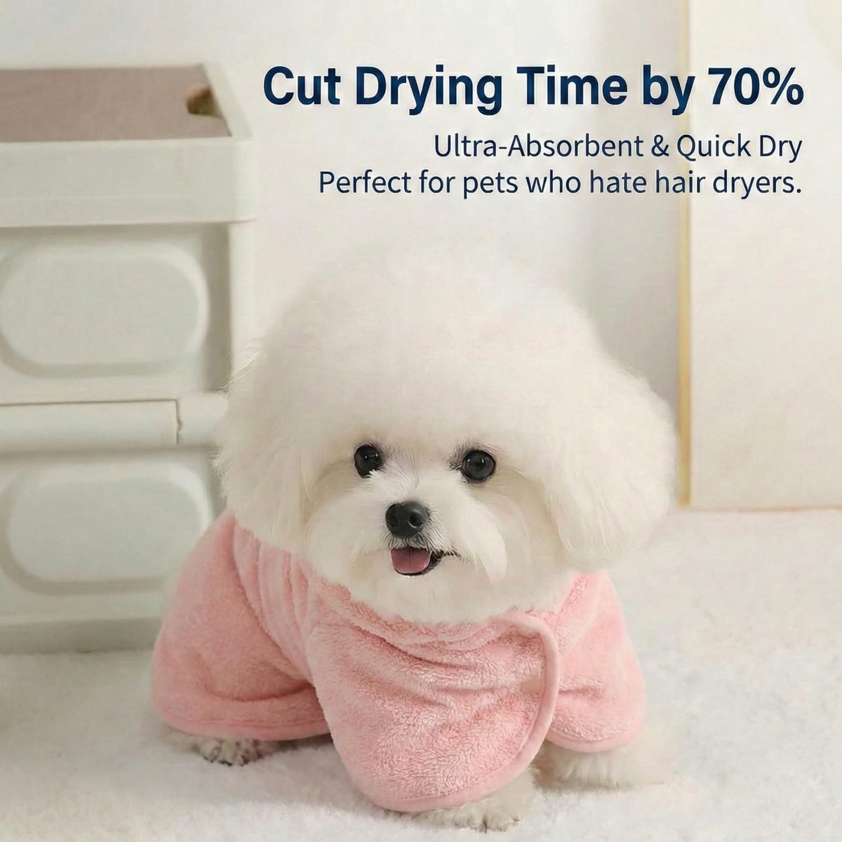 Dog Bathrobe with Hood Absorbent Towel Fast Drying Puppy Robe Coat Towel Wrap Pet Grooming for Small Dogs After Shower, Pink XS M