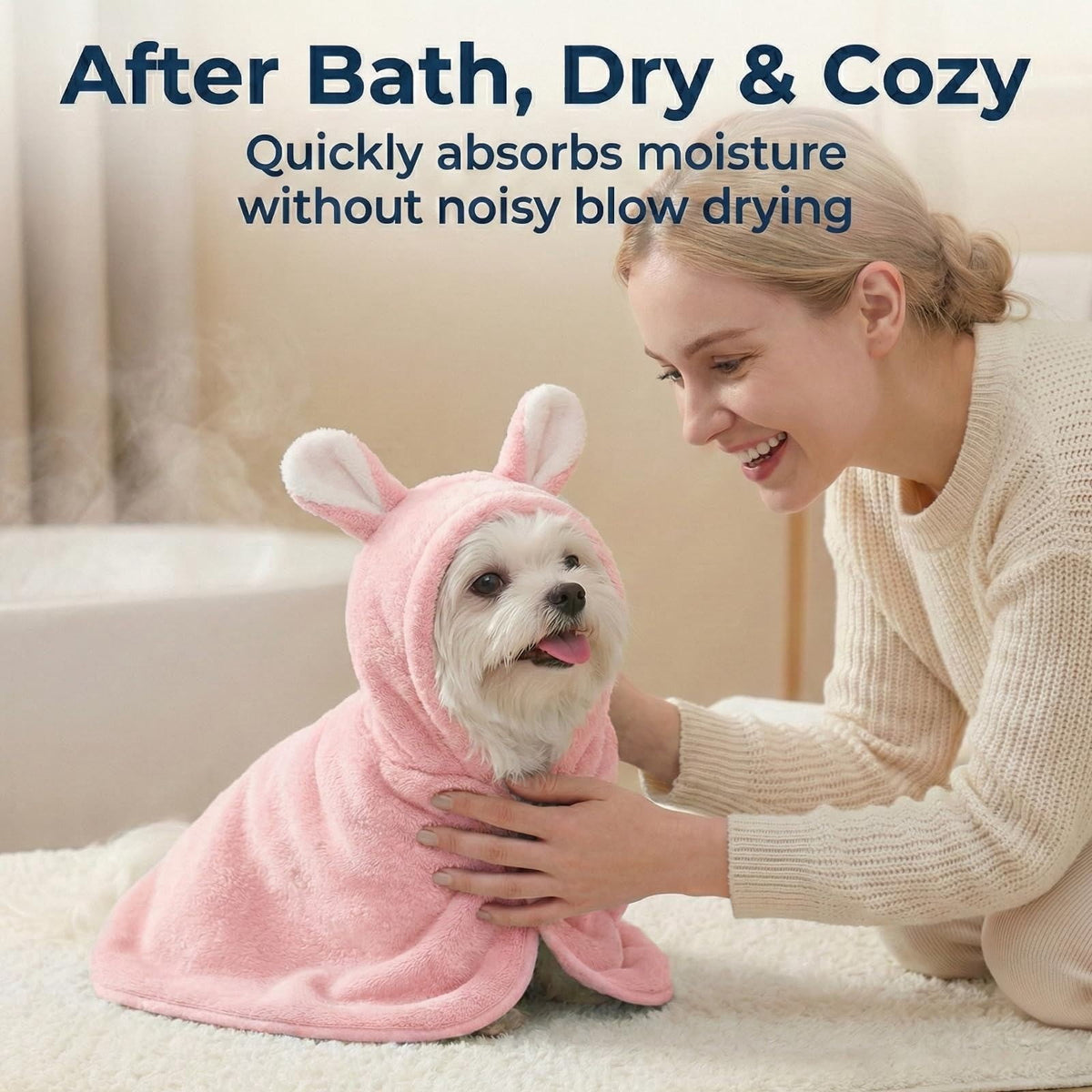 Dog Bathrobe with Hood Absorbent Towel Fast Drying Puppy Robe Coat Towel Wrap Pet Grooming for Small Dogs After Shower, Pink XS M
