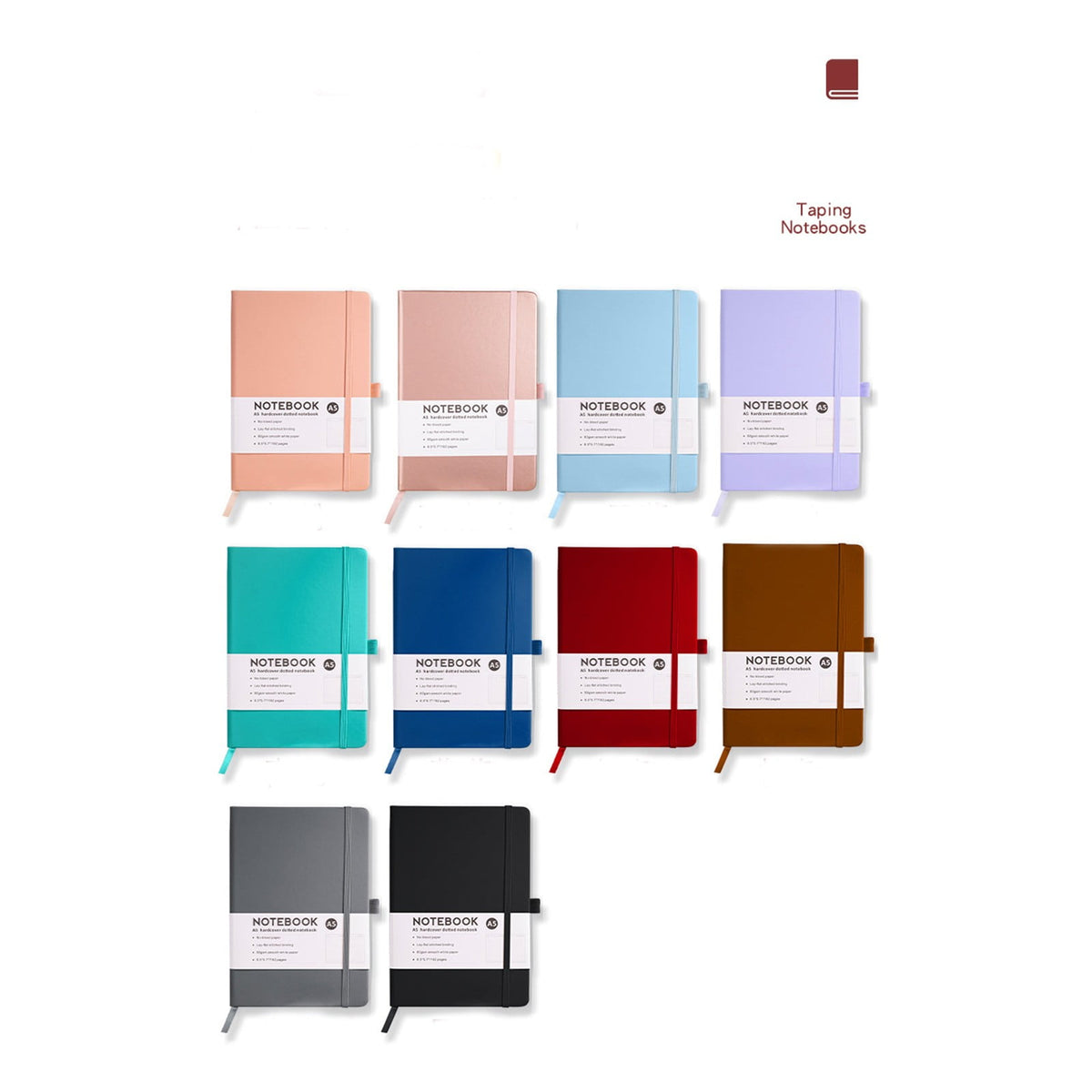 A5 Hardcover Dotted Notebook, 96 Sheets with Elastic Closure, Inner Pocket and Ribbon Bookmark, Light Blue, 21.3 x 14.8 cm