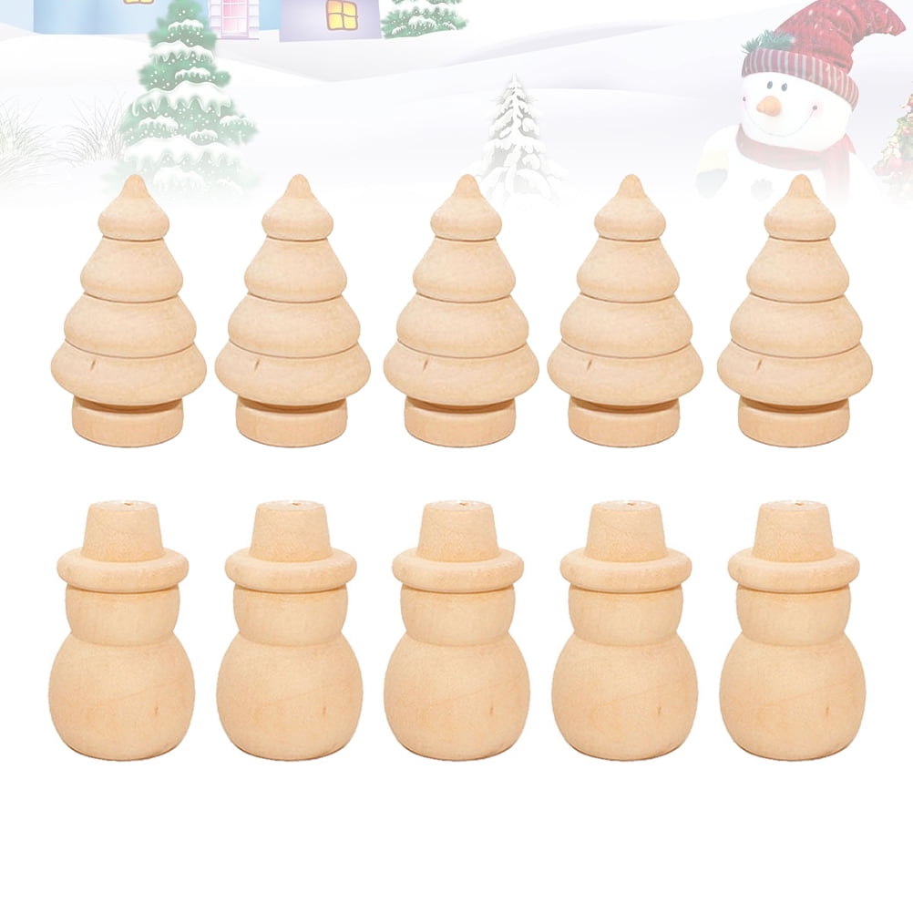 20Pcs Diy Wooden Dolls Craft Mini Ornaments Light Yellow Snowman Figurines Miniature For Children
