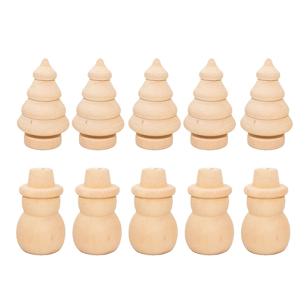 20Pcs Diy Wooden Dolls Craft Mini Ornaments Light Yellow Snowman Figurines Miniature For Children
