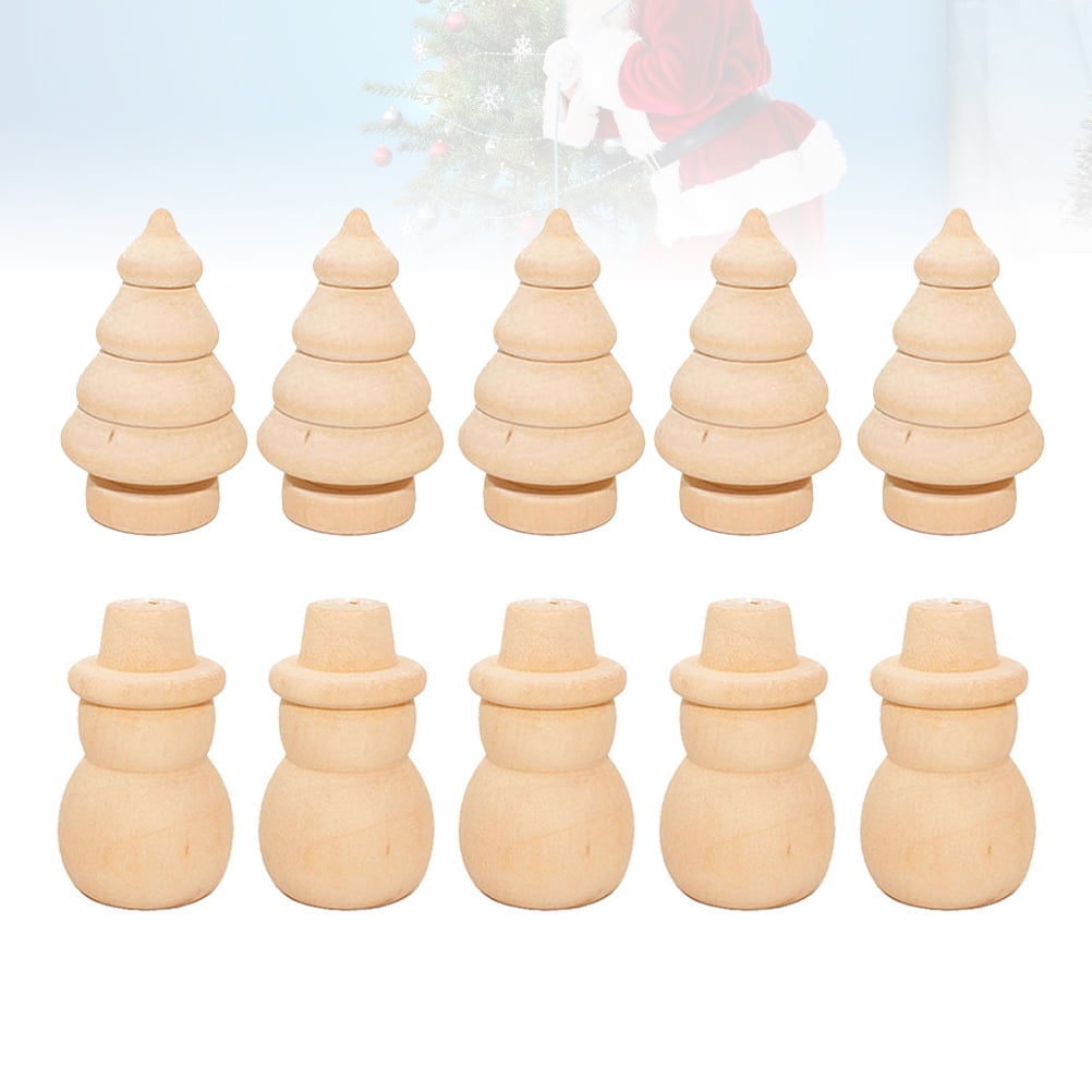 20Pcs Diy Wooden Dolls Craft Mini Ornaments Light Yellow Snowman Figurines Miniature For Children