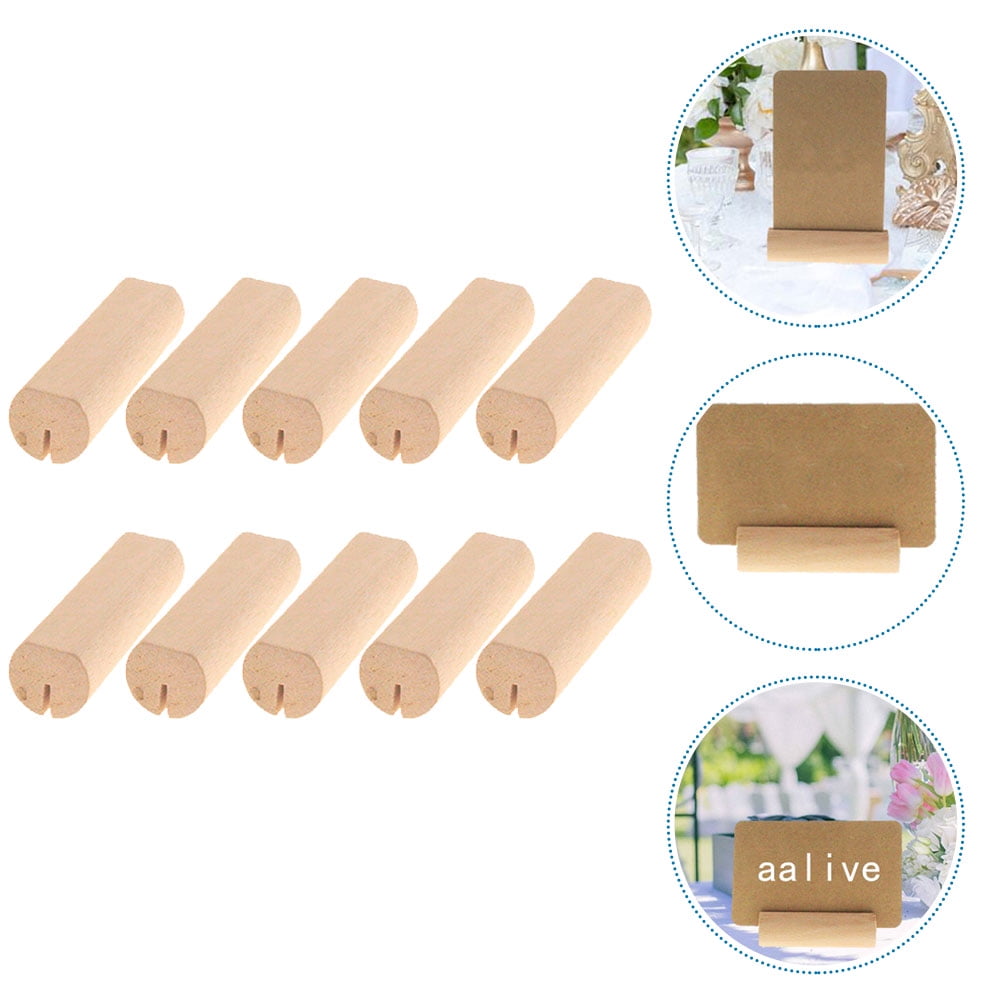 10Pcs Wood Small Cards Holders Khaki Rectangular Slit for Home Decor Party Supplies
