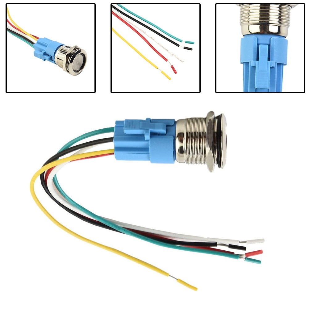 19Mm Latching Push Button Switch 12V Dc On Off Stainless Steel Led Self-Locking Green Red