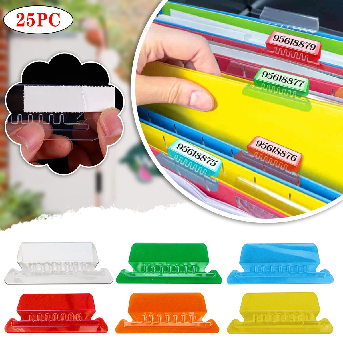 25 Pack Hanging File Folder Tabs, Clear Plastic Label Tabs and Inserts for Filing Cabinets and Office Organization, Green, 3 in