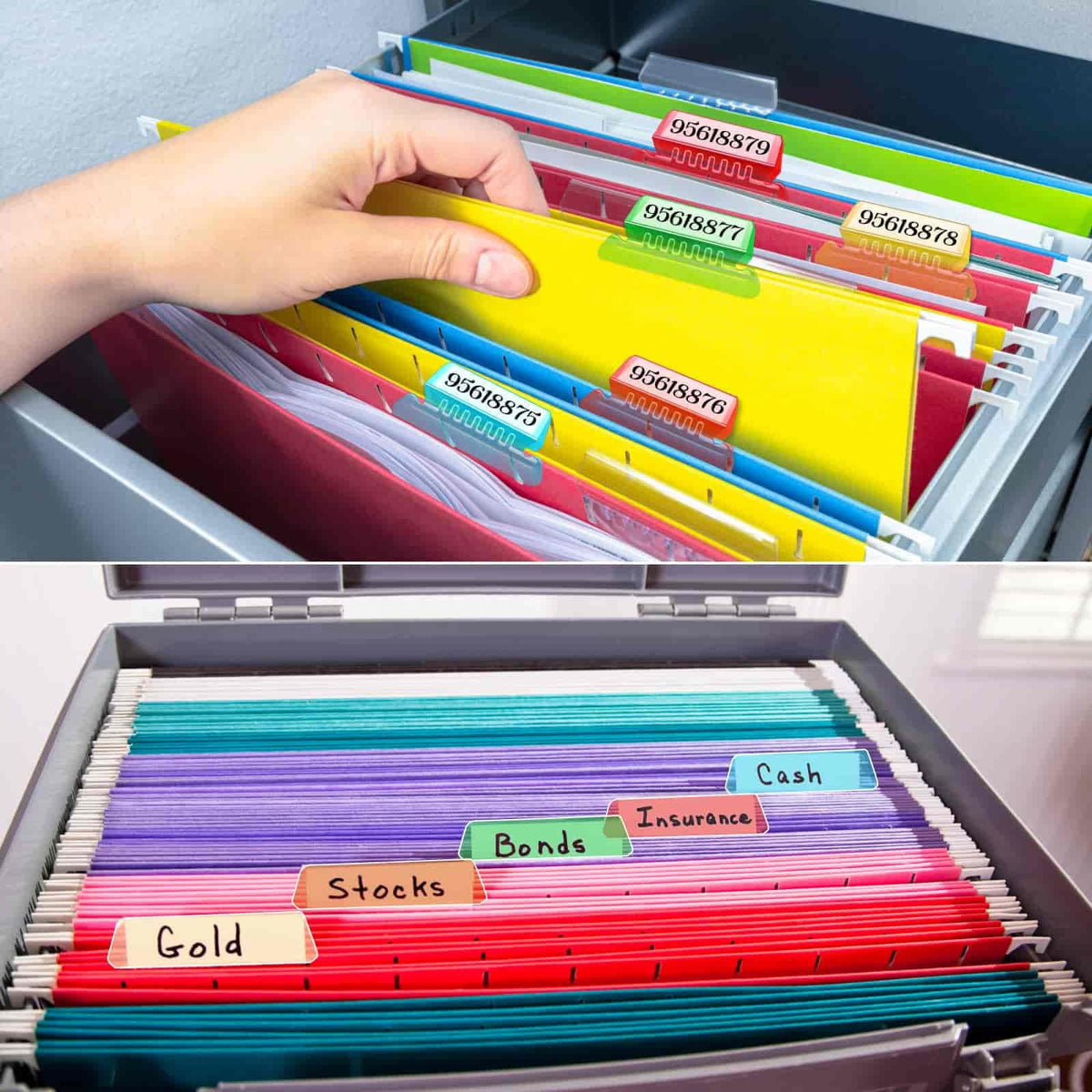 25 Pack Hanging File Folder Tabs, Clear Plastic Label Tabs and Inserts for Filing Cabinets and Office Organization, Green, 3 in