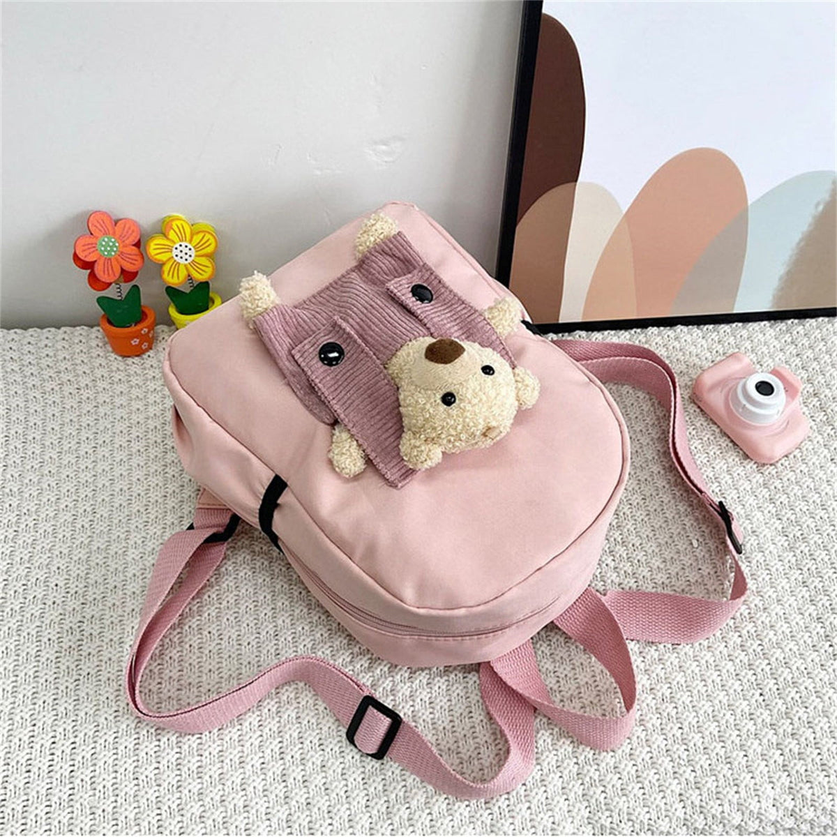 1 Pcs Cute Bear Travel Backpack with Detachable Teddy, Casual Laptop Bookbag for Women Men, Large Capacity School Bag Pink, 8.6x11 in