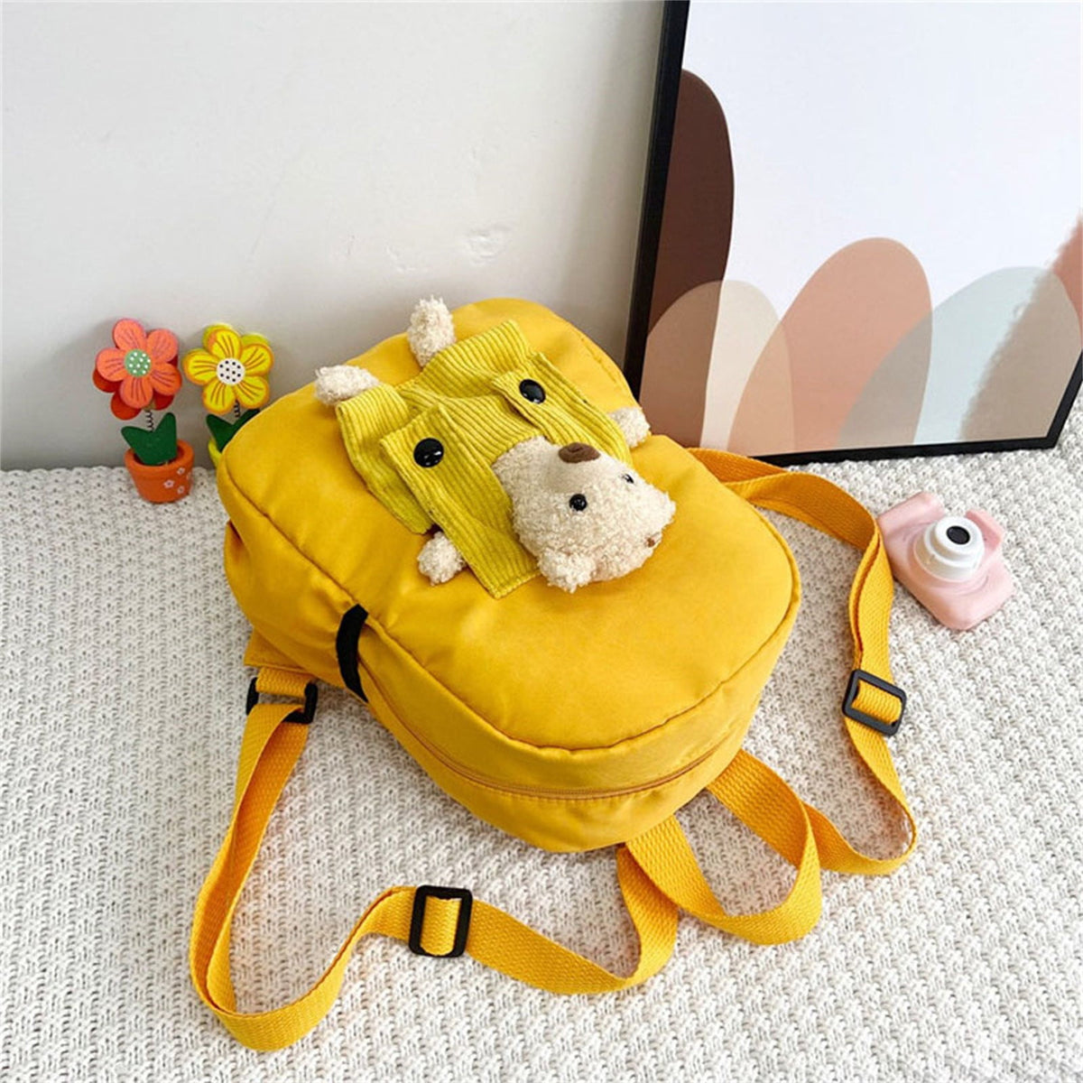 1 Pc Cute Travel Backpack with Detachable Bear, Casual Laptop Bookbag for Women Men, Large Capacity School Bag Birthday Gift, 8.6x11 in, Yellow