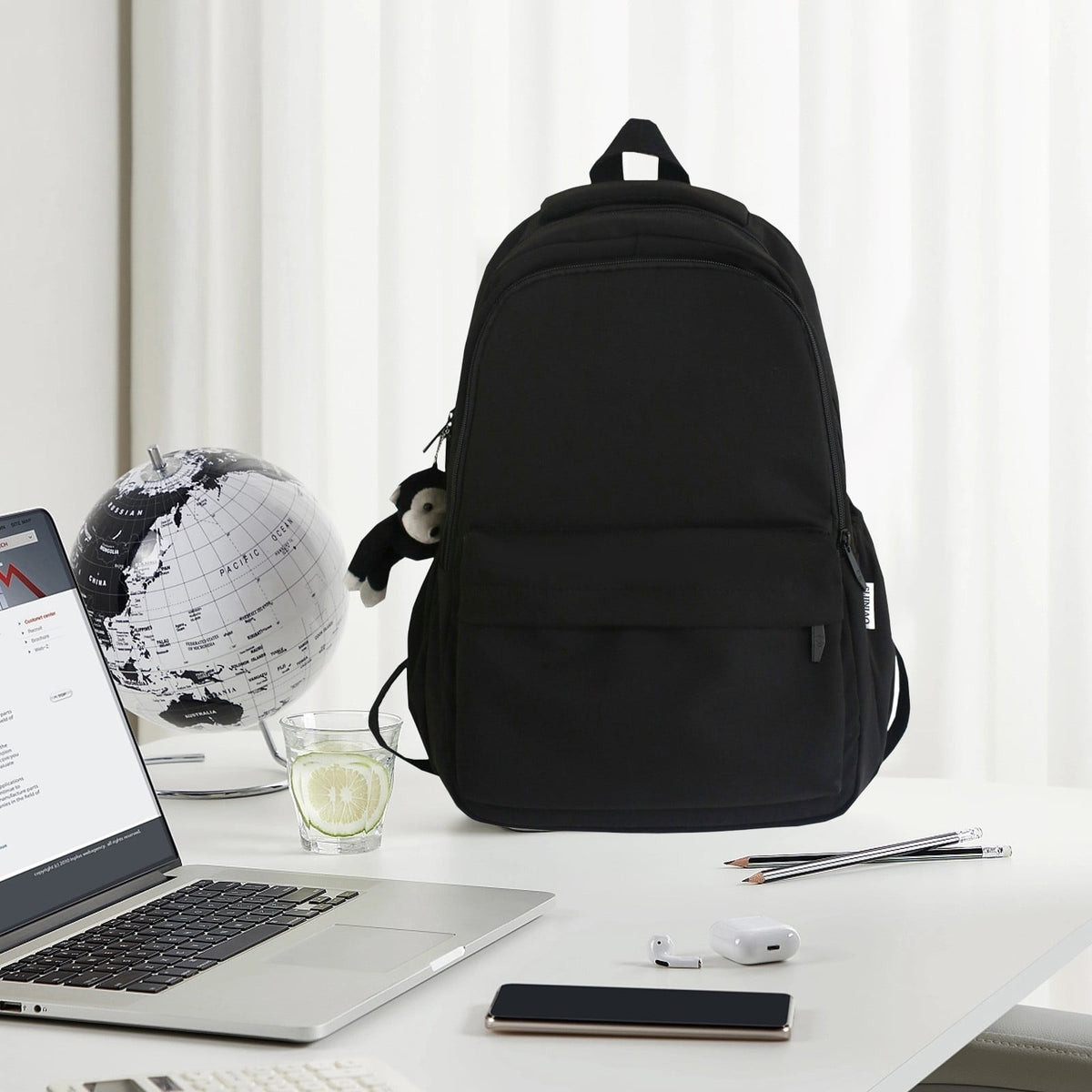 1 Piece Travel Backpack with Detachable Bear Charm, Laptop Book Bag for School, Work and Daily Travel, Black 3, 21.8 x 27.9 cm